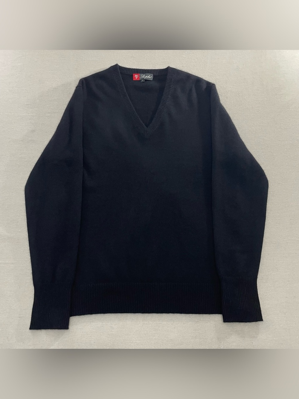 SHEPHE 100% Cashmere V Neck Sweater Black Quiet Luxury Sz L Pullover Cuffed